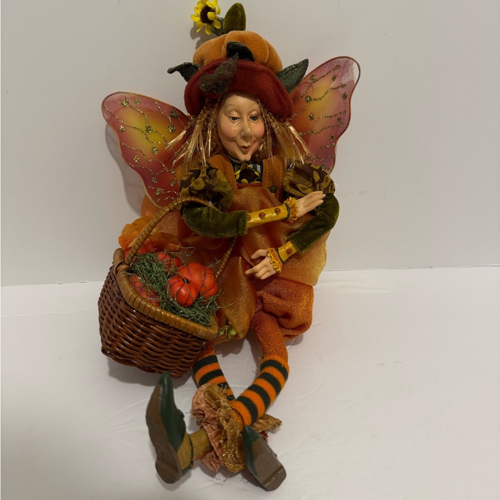 Winward Pumpkin Fairy Lady Poseable Figurine Doll Fall Harvest 16”